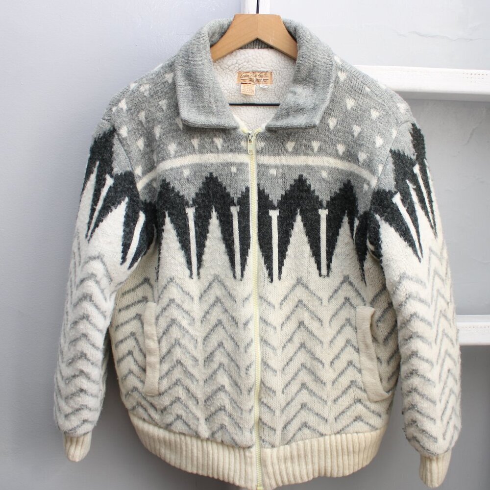 Carson Pirie Scott Vintage Wool Blend Knit Sherling Zip-Up Jacket Size Medium